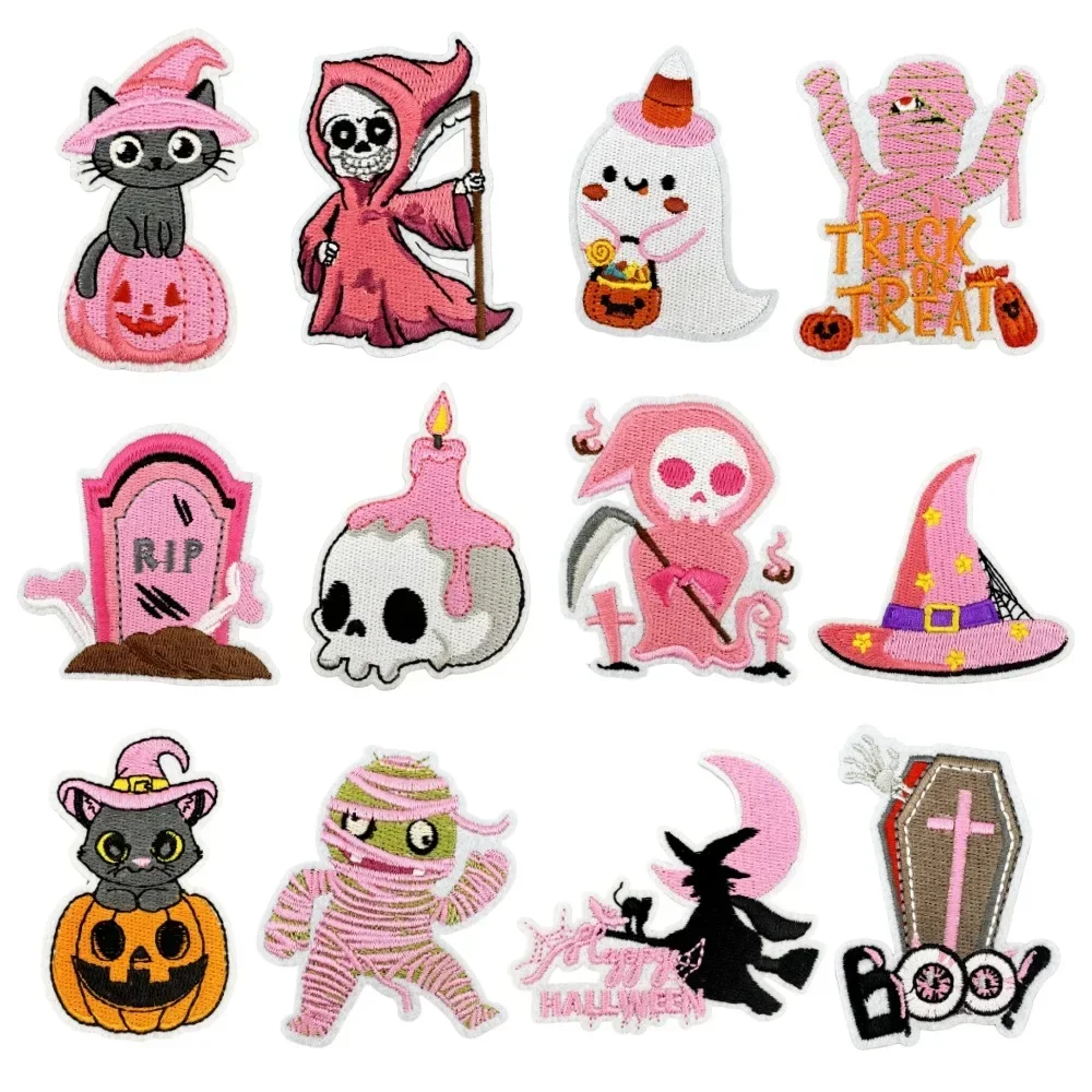Parche bordado termoadhesivo calavera rosa Halloween para niñas - imagen 4