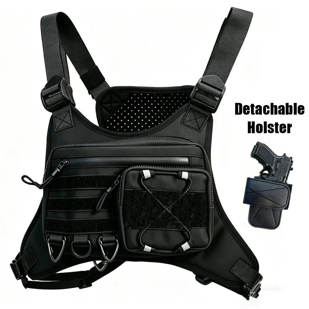 Bolsa táctica de pecho MOLLE con funda de pistola desmontable