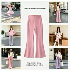 Leggings acampanados de cintura alta para niña, elásticos