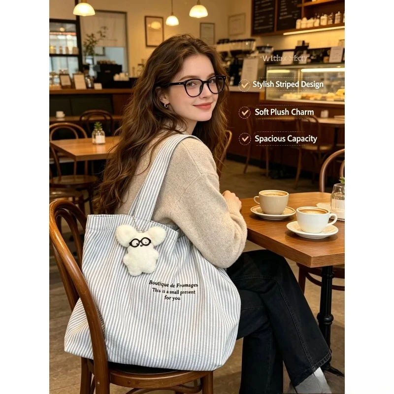 Bolso tote unisex de lona a rayas