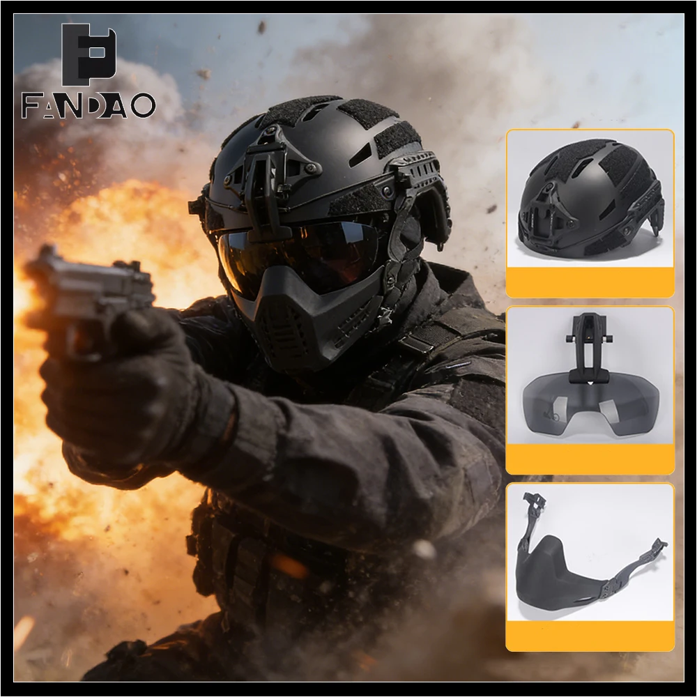 Casco táctico airsoft con gafas y máscara facial plegable polivalente - imagen 2