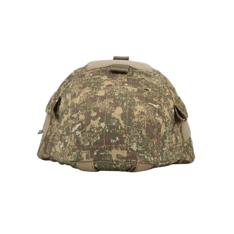 Detalle del tejido y sistema de ajuste de la funda para casco