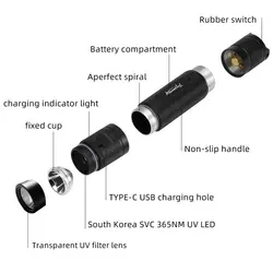 Linterna UV recargable 365nm lámpara detección escorpión luz negra