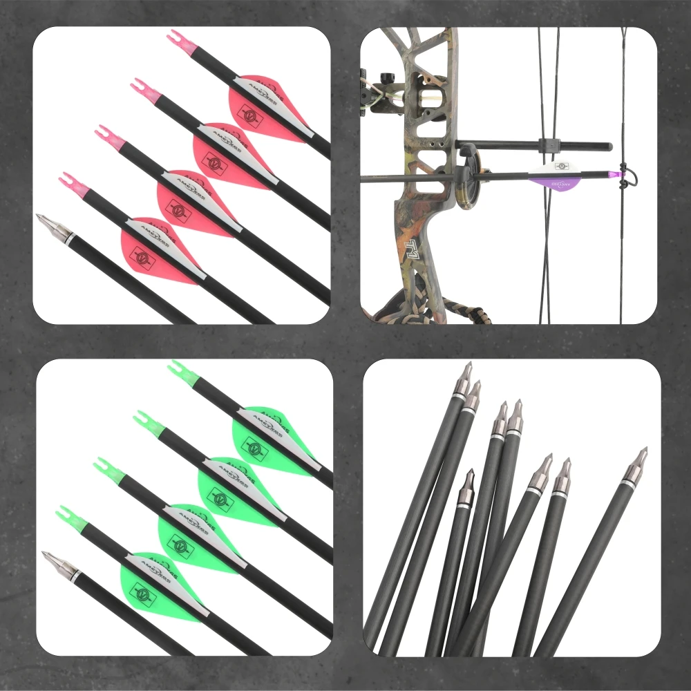 Flechas de carbono con plumas de goma y puntas Broadhead arco recurvo - imagen 4