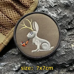Antlers Rabbit parche tactico bordado gancho y bucle - conejo fumador