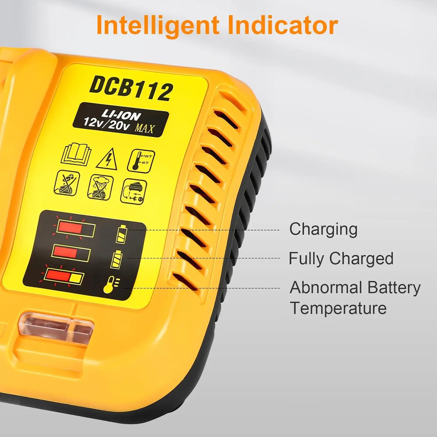Cargador Dewalt DCB112 para baterías recambio compatible, enchufe UE/US - imagen 5