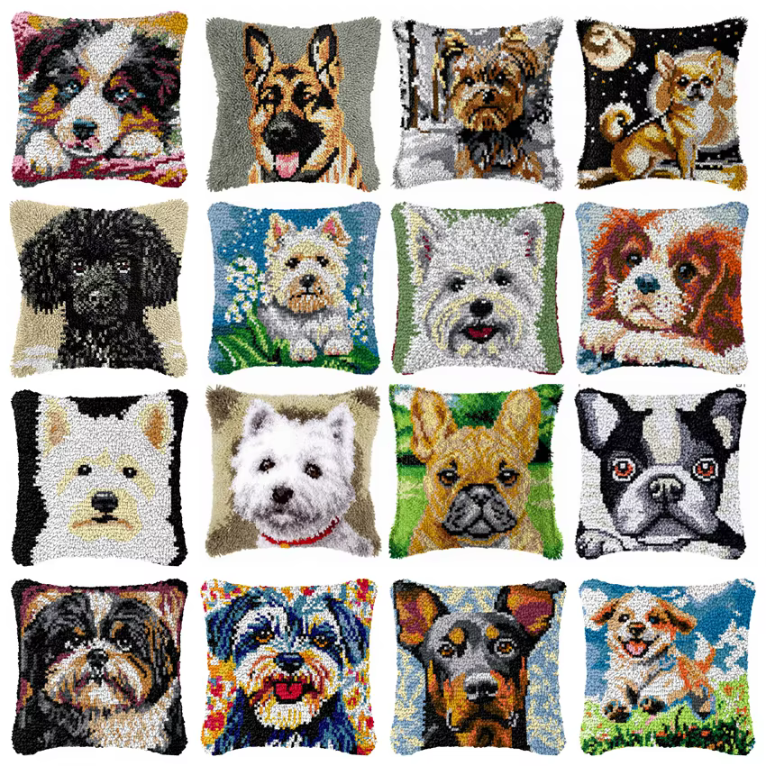 Kit gancho pestillo bordado animales – Cojín vintage decorativo - imagen 3