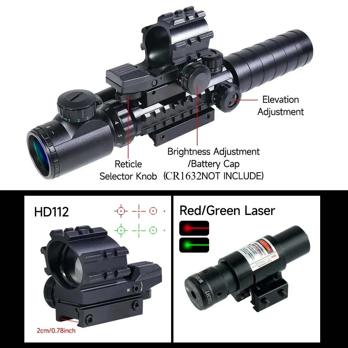 Mira optica para fusil con reticulas rojas y verdes y punto rojo - imagen 3