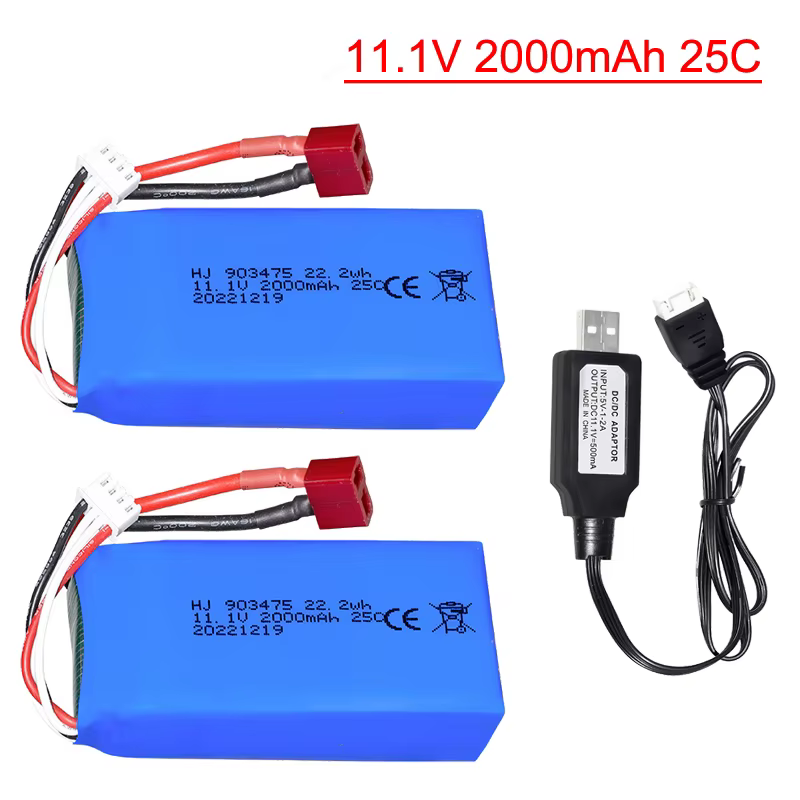 Dimensiones y conector T de la batería