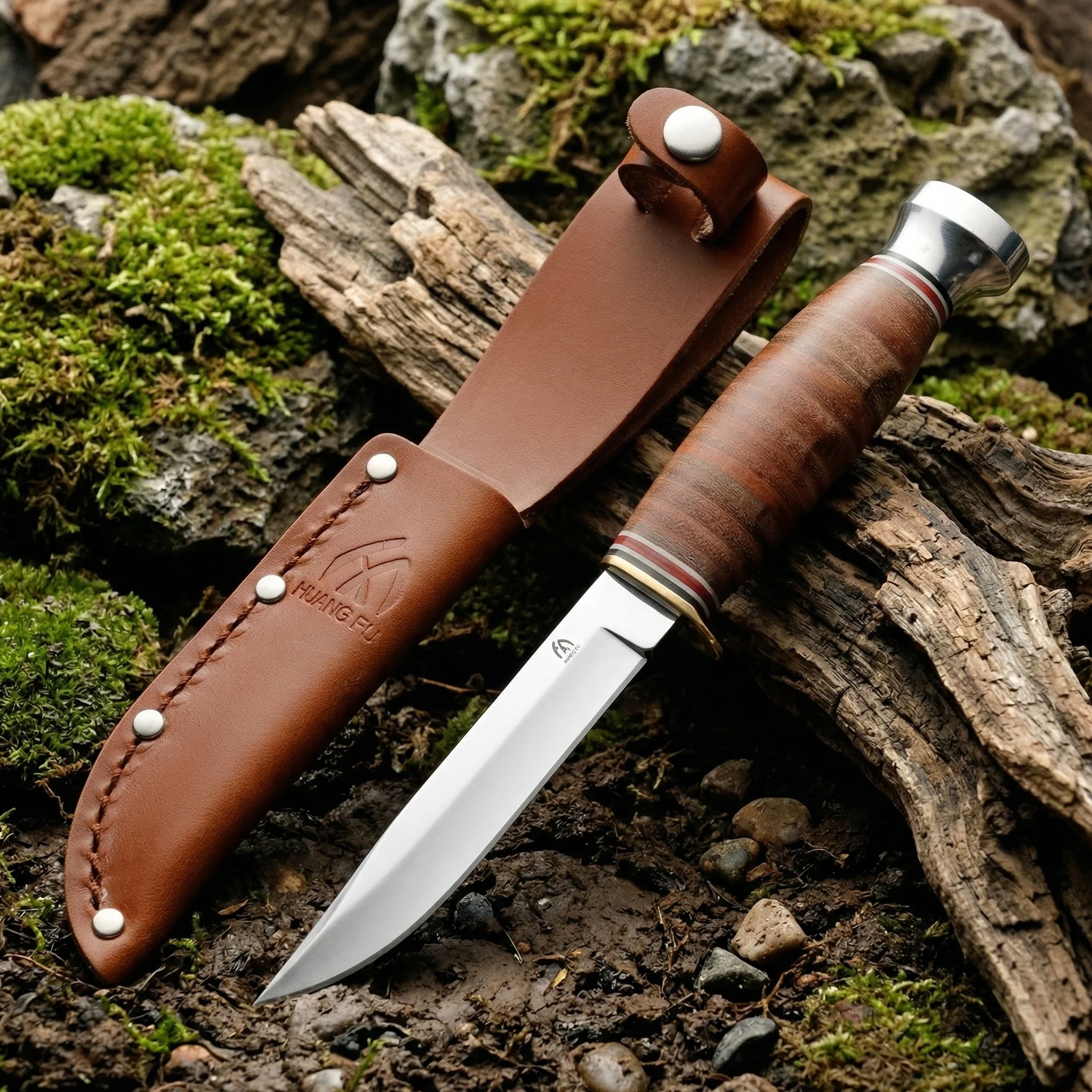 Cuchillo fijo táctico con funda de cuero para supervivencia - imagen 5