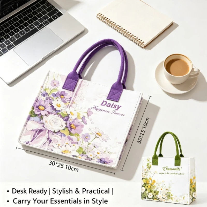 Bolsa de fieltro floral ecológica, mano elegante, gran capacidad - imagen 2