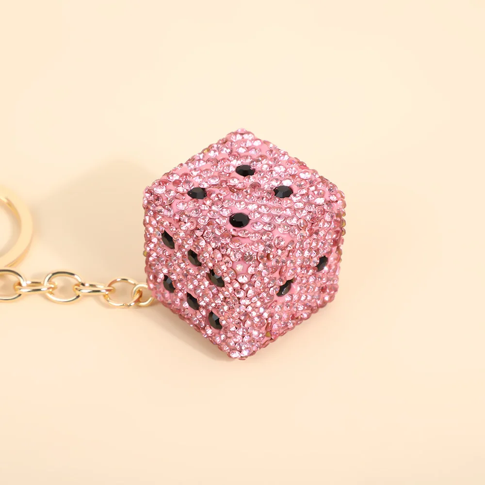 Llavero táctico de dados rosa con pedrería brillante y cristal - imagen 3