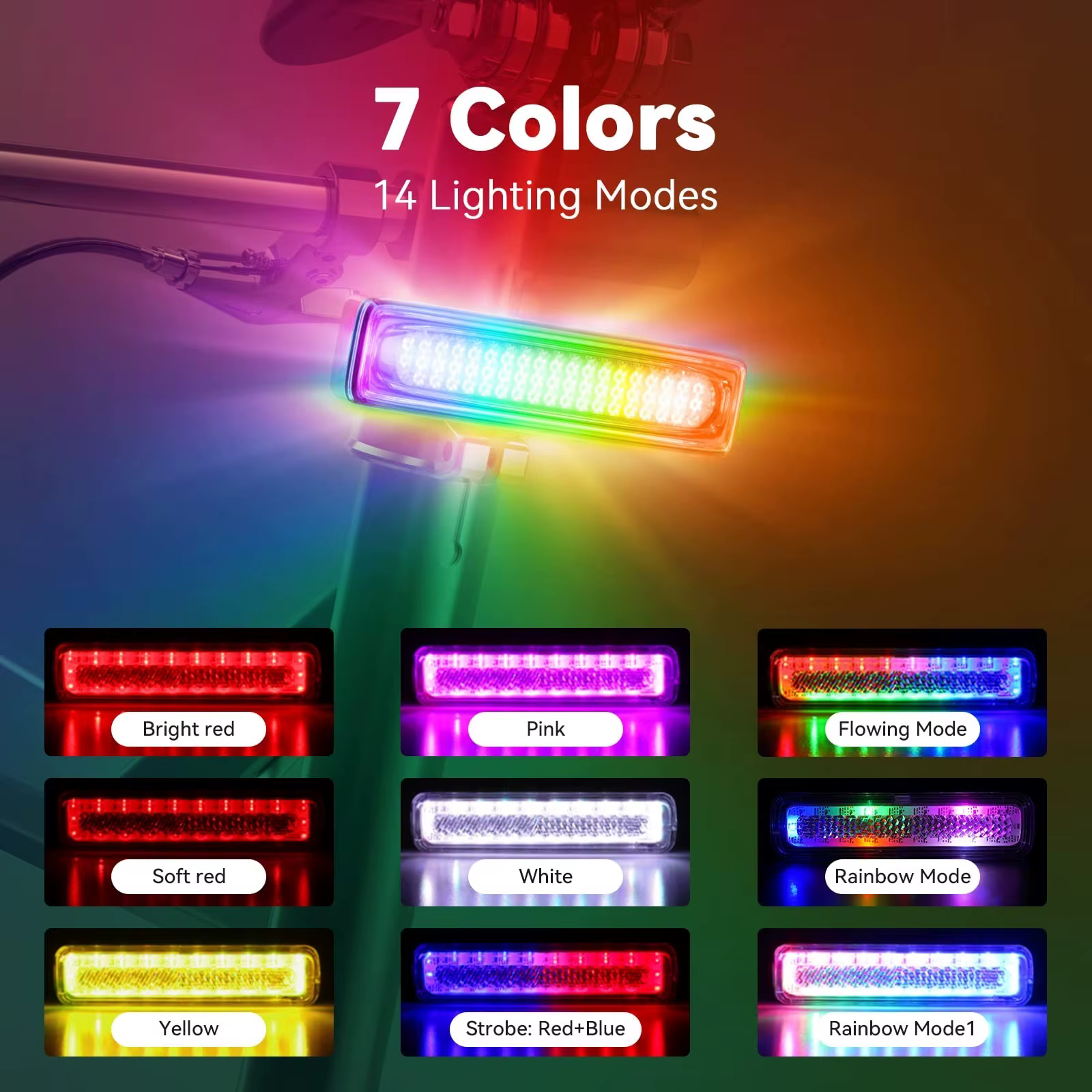 Luz trasera LED bicicleta RGB recargable USB-C impermeable - imagen 4