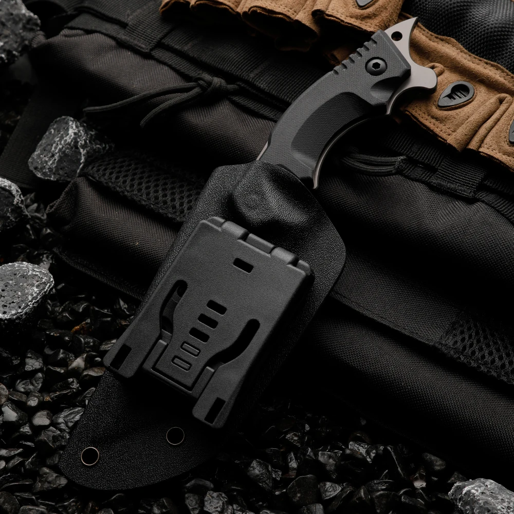 Cuchillo hoja fija táctico para exteriores con funda de emergencia - imagen 2