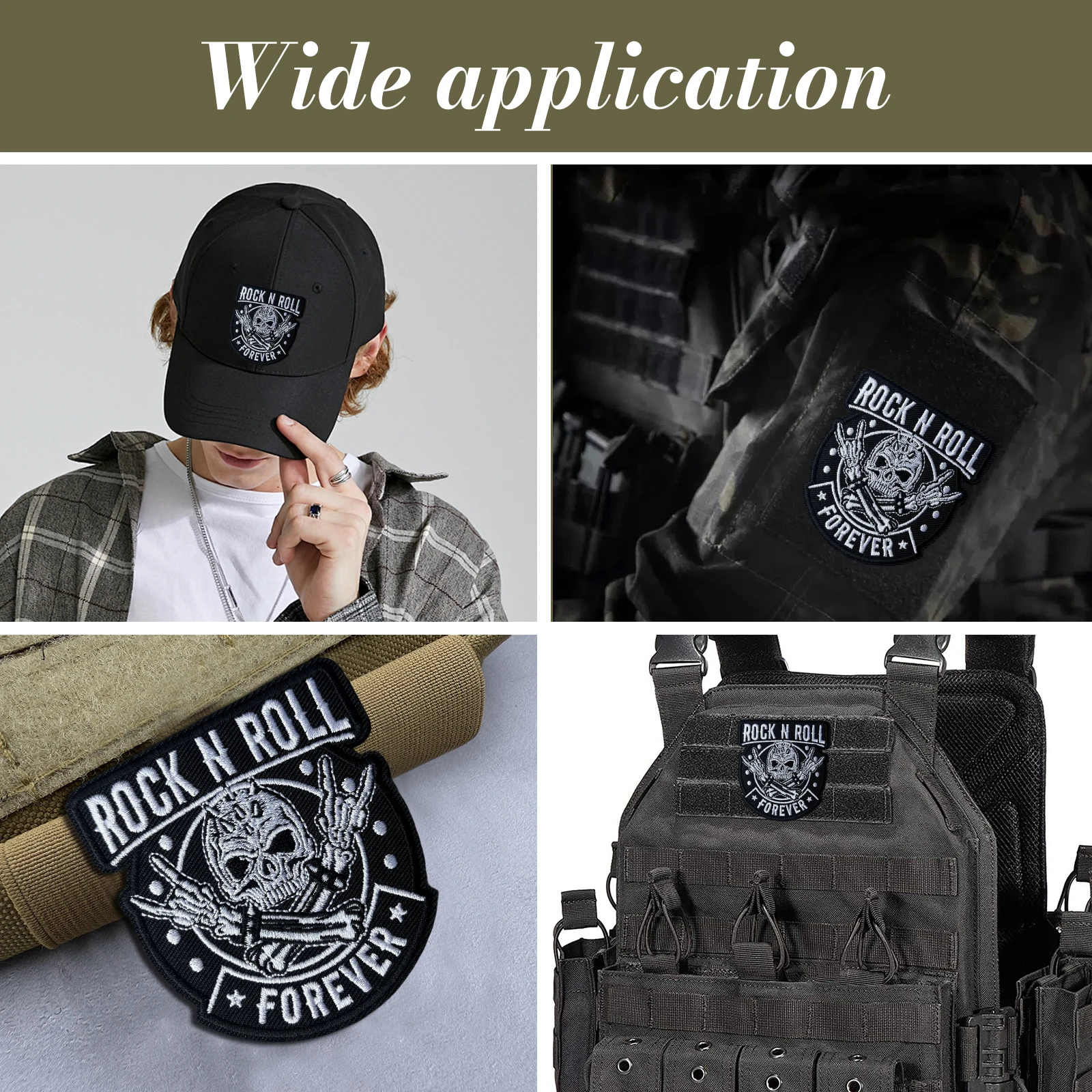 Parche bordado calavera punk rock con velcro para chaleco - imagen 5