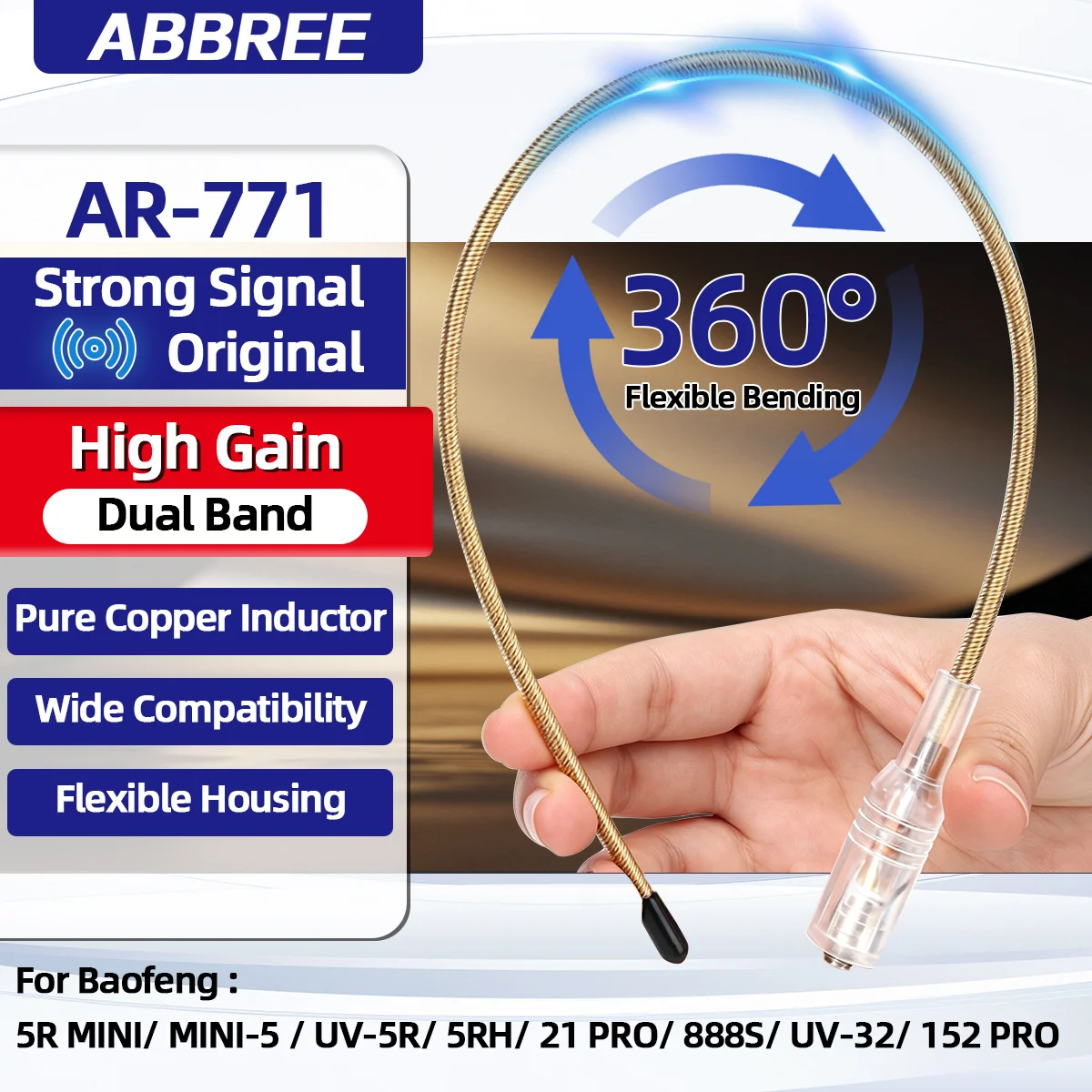 ABBREE AR-771 – Antena de alta ganancia SMA para walkie talkie - imagen 3