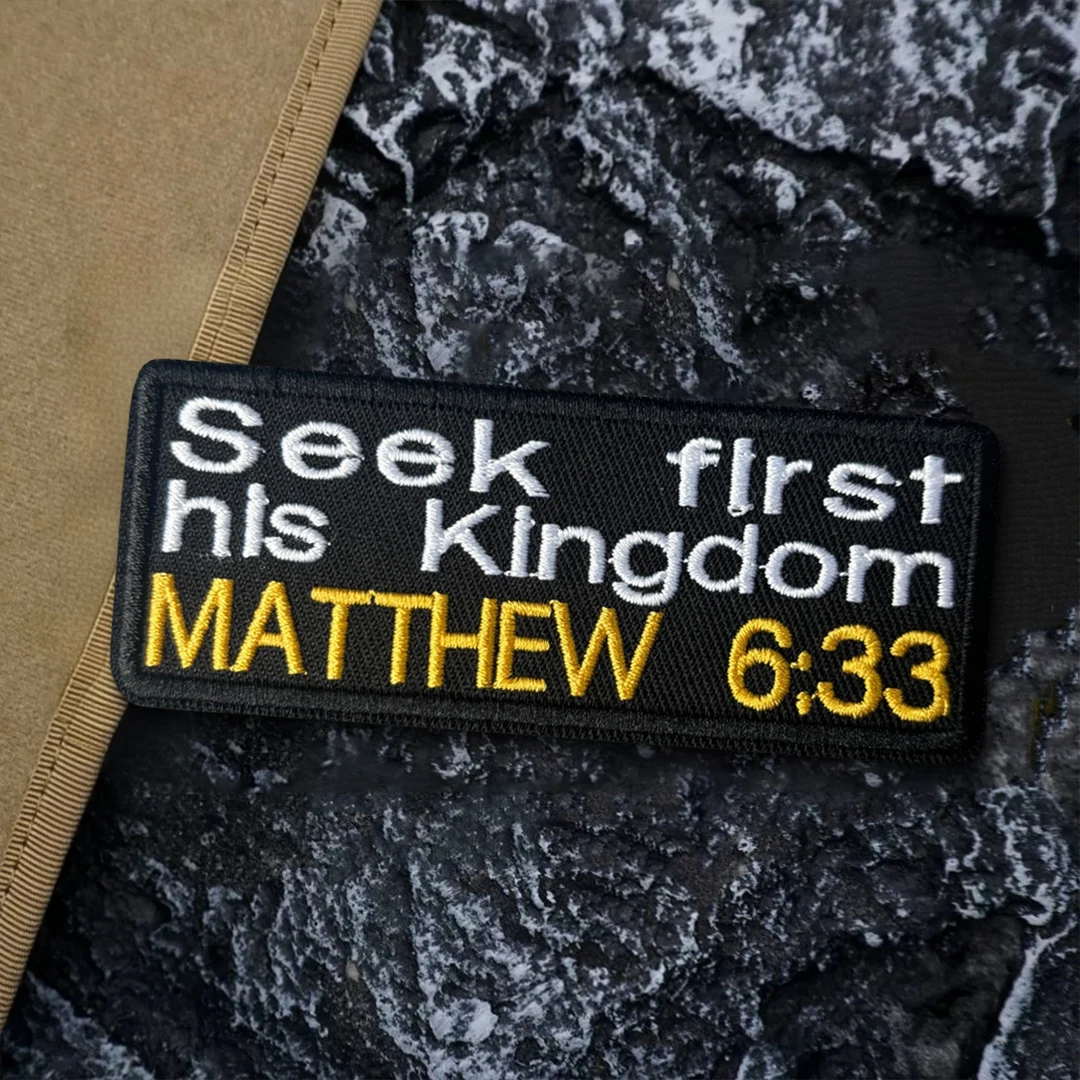 Parche bordado Mateo 6:33 Busca primero el Reino de Dios, gancho-bucle - imagen 2
