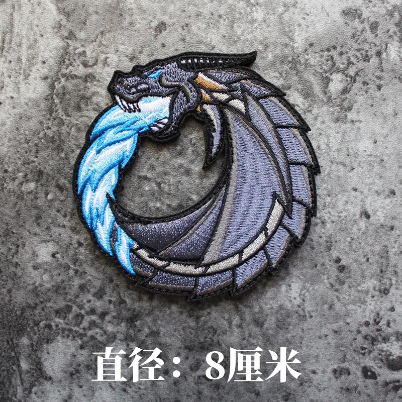 Parche bordado con velcro cabeza lobo y dragón chino - imagen 2