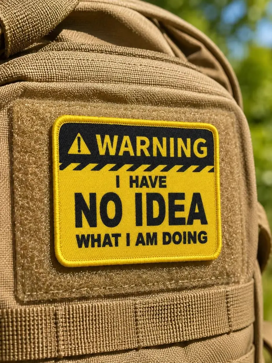 Parche con texto “I Have No Idea” y acabado de tela