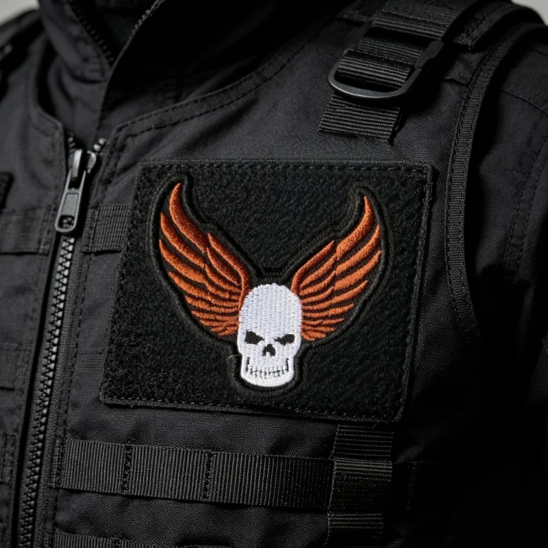 Parche táctico calavera con alas, gancho y bucle para ropa