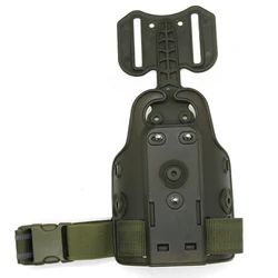 Plataforma drop leg MOLLE verde con arnés de pierna