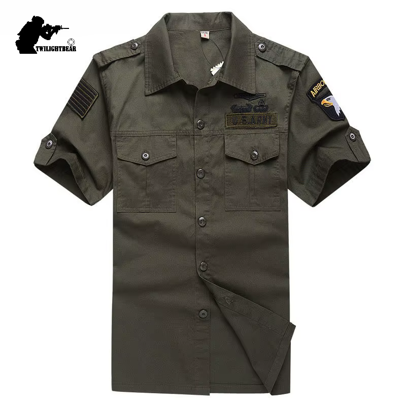 Camisa táctica algodón manga corta bolsillos múltiples para hombre