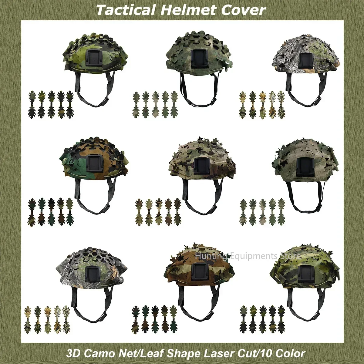 Cubierta de casco camuflaje 3D con forma de hoja