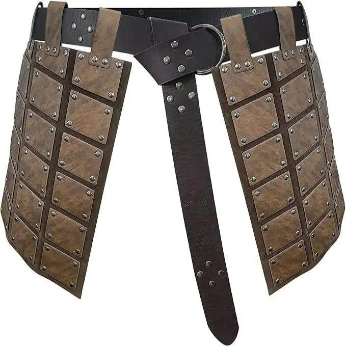 Armadura retro de muslo vista lateral con cinturón y falda