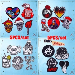 Parches termoadhesivos punk terror bordados corazón calavera llamas
