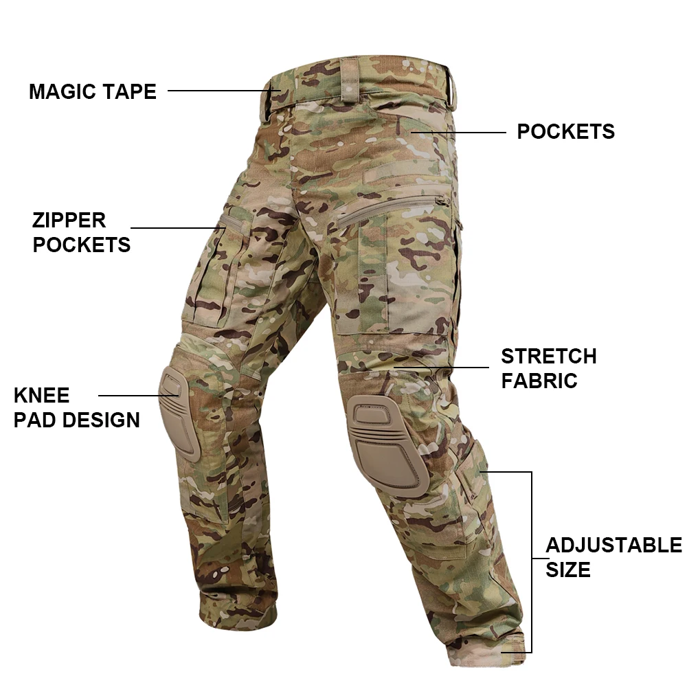 Vista del pantalón táctico con rodilleras