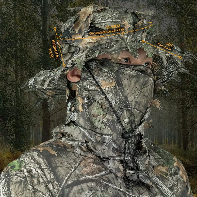 Sombrero de caza ala ancha hojas biónicas camuflaje para exterior - imagen 3