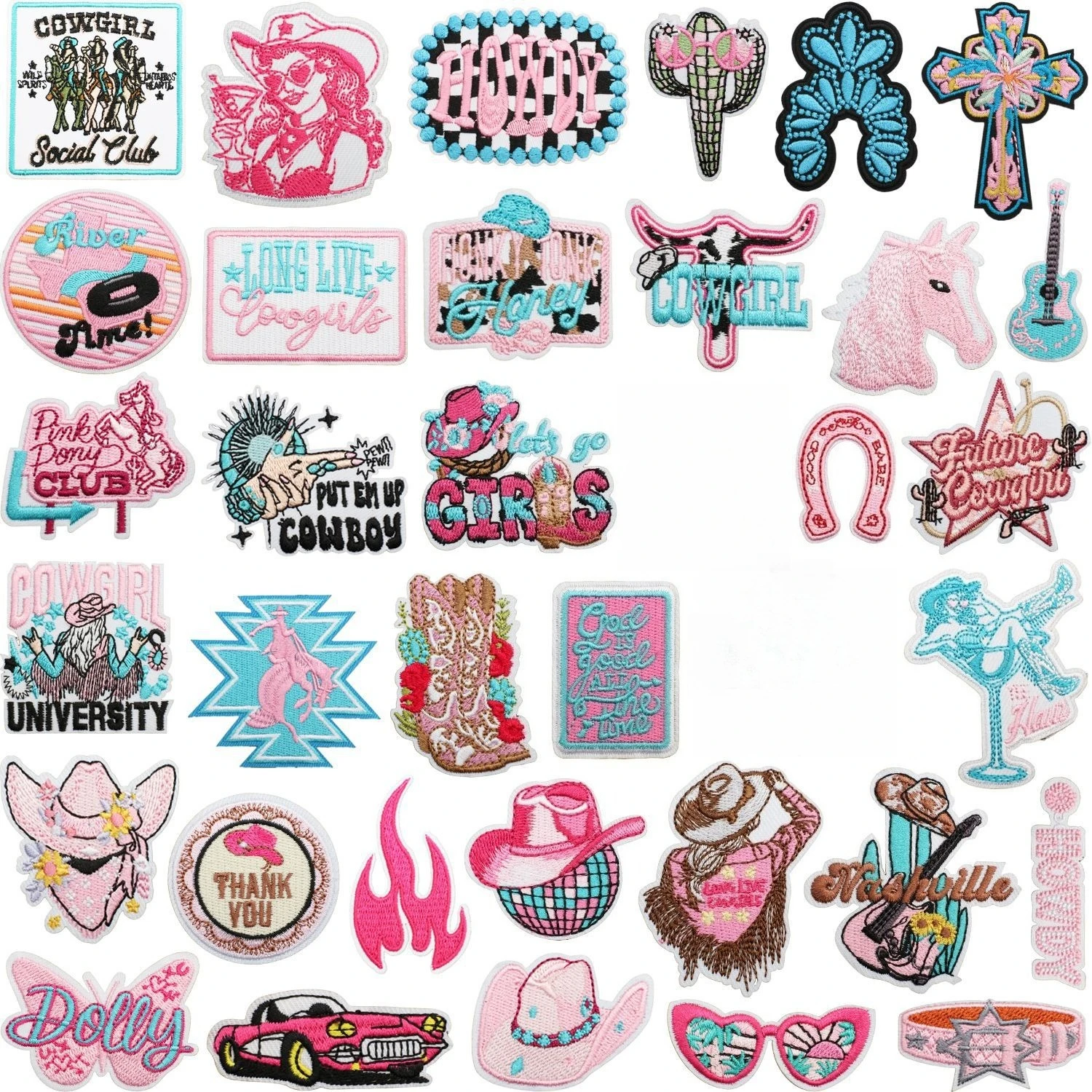 Parche bordado para planchar pony rosa vaquero estilo Honky Tonk - imagen 5