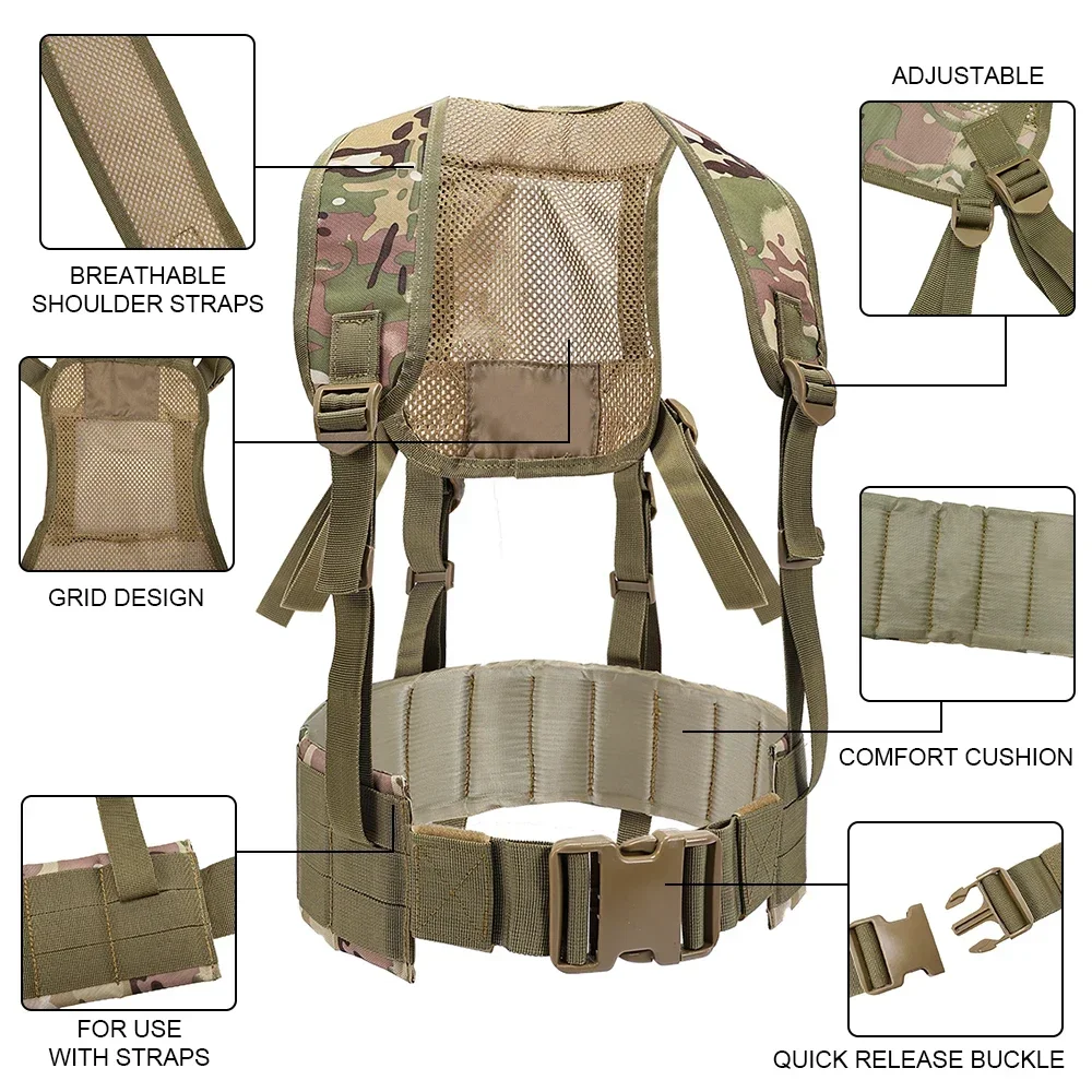 Chaleco táctico MOLLE con cinturón H acolchado Airsoft caza - imagen 4