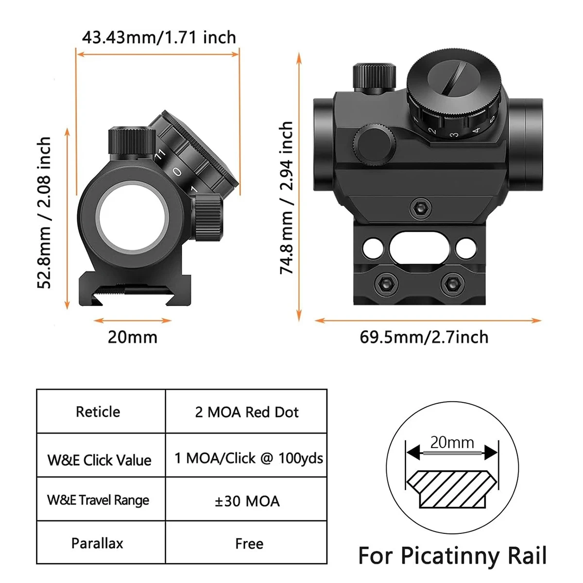 Mira red dot táctica réflex para rifle con carril Picatinny - imagen 3