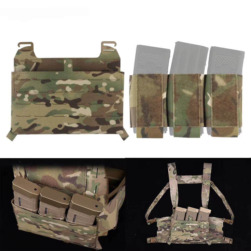 Bolsa triple MOLLE con solapa frontal y funda elástica táctica