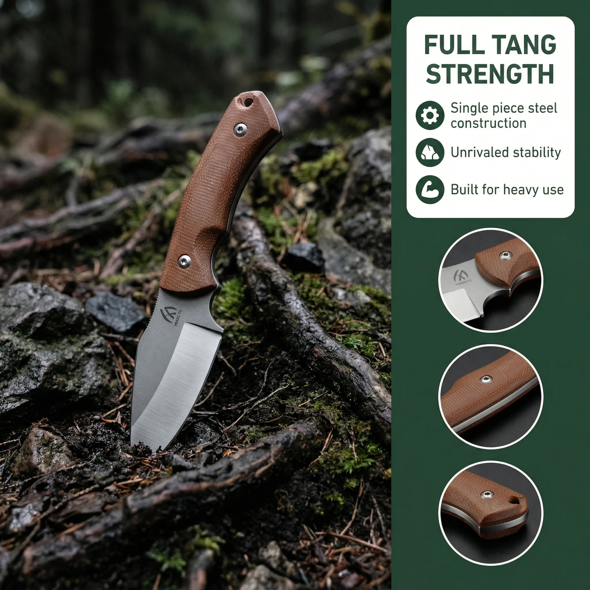 Space Flax cuchillo de hoja fija para exteriores con funda ecológica - imagen 3