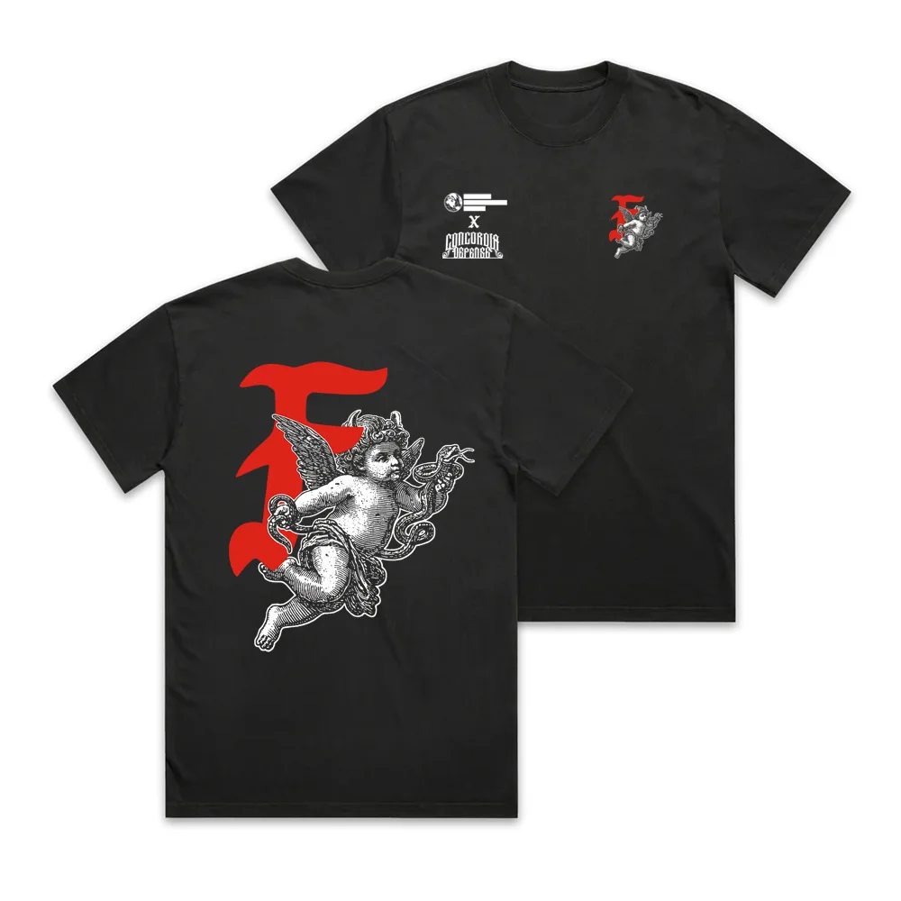 Camiseta táctica negra manga corta holgada cuello redondo acento rojo - imagen 4