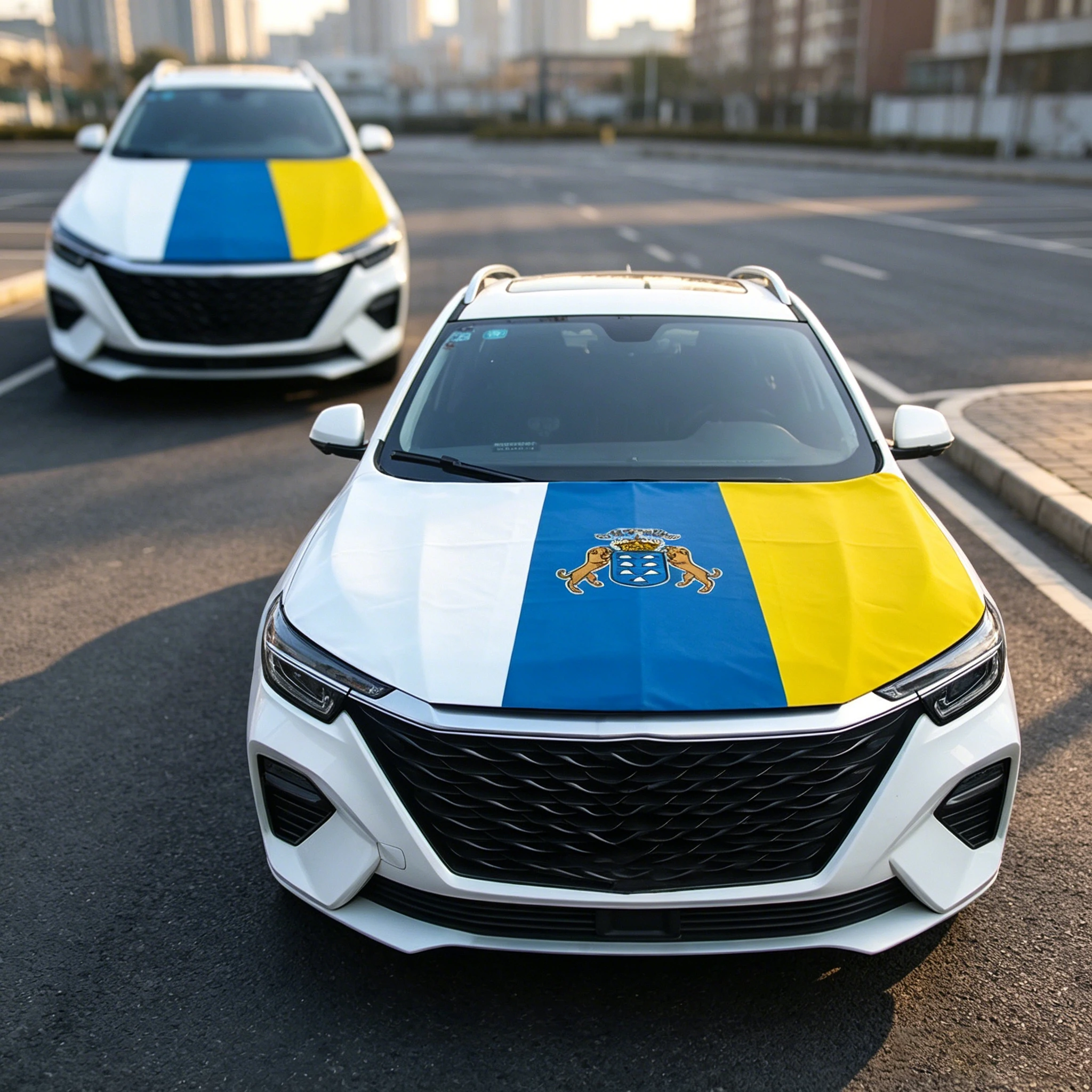 Funda capó coche bandera Canarias 115x160 cm – Decoración vehículo - imagen 4
