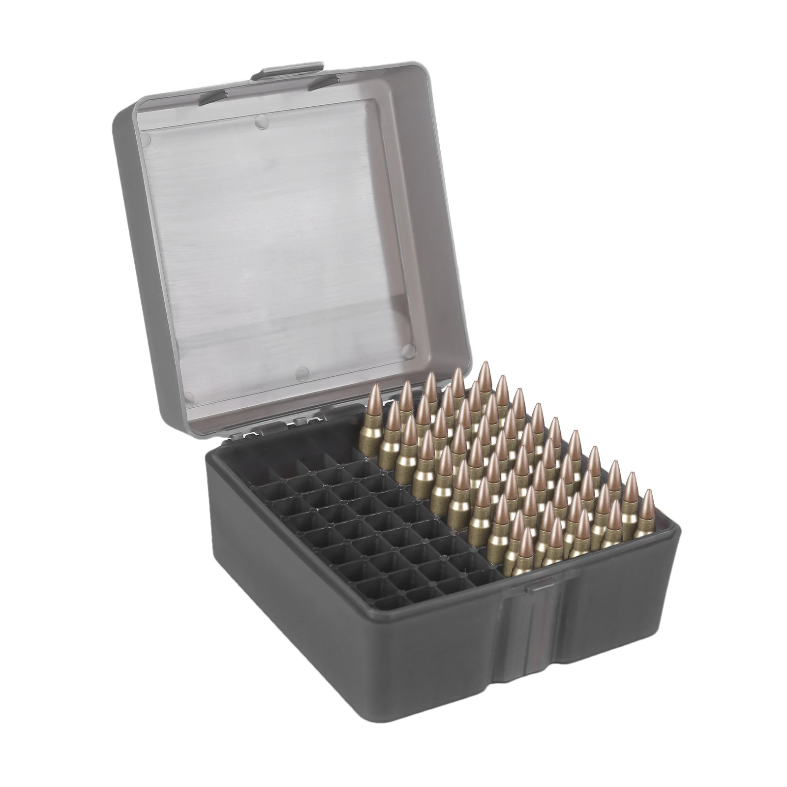 Caja de munición táctica 5.56mm con tapa flip-top
