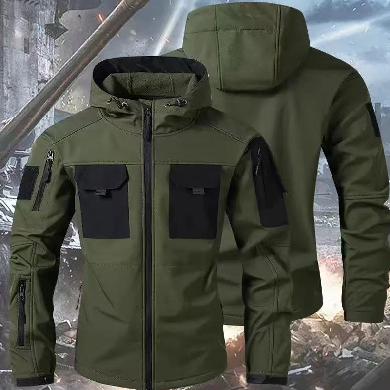 Chaqueta forro polar con capucha táctica militar resistente al viento - imagen 2