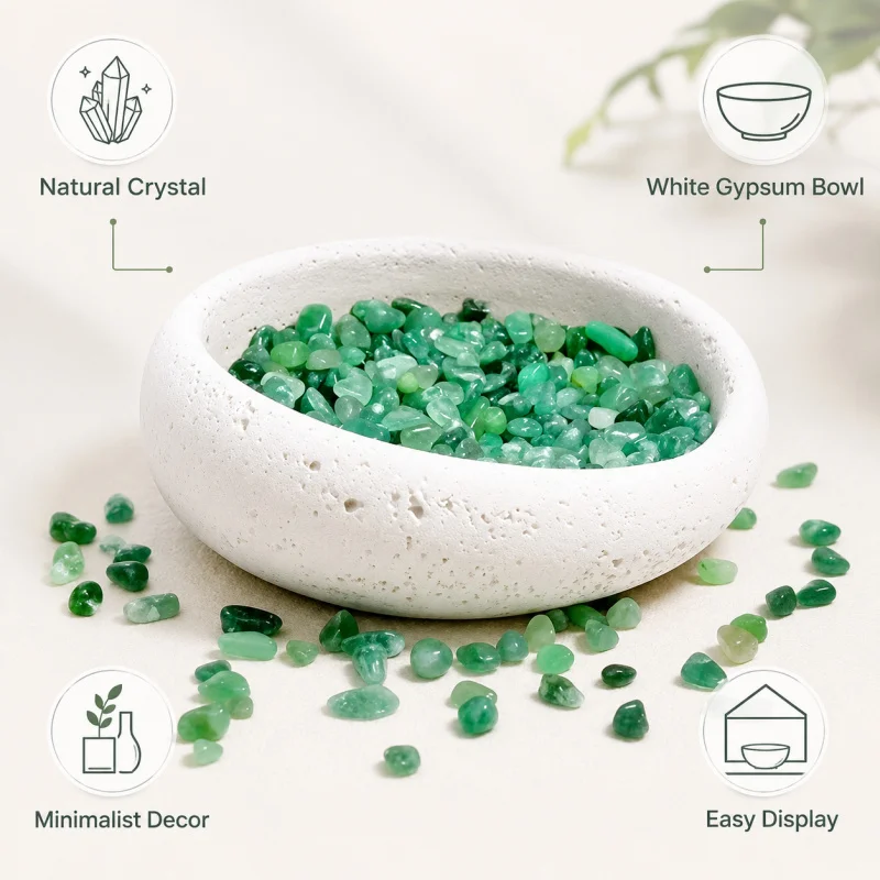 Cuencos de cristal aventurina verde con bandeja yeso artesanal - imagen 4
