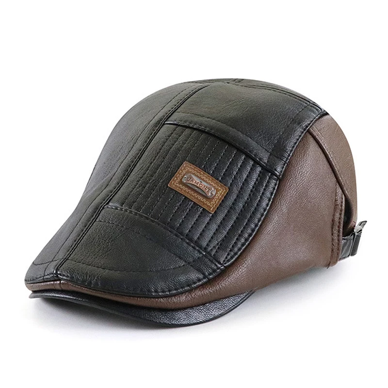 Gorra newsboy de cuero PU con visera plana para hombre