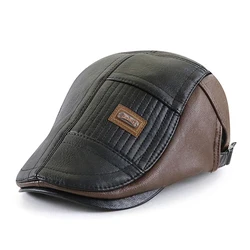 Gorra newsboy de cuero PU con visera plana para hombre