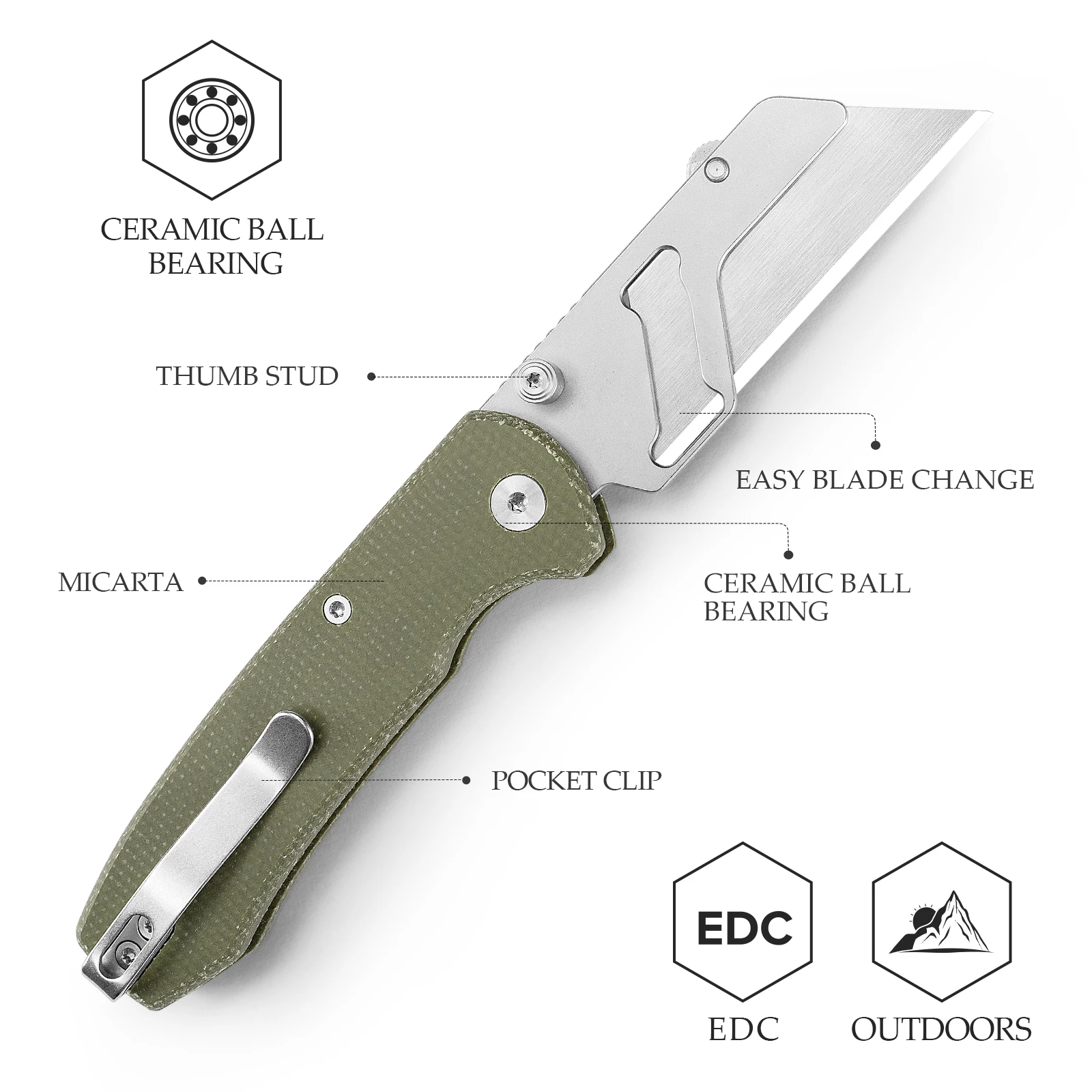 TRIVISA Cuchillo plegable multiusos de cuchilla reemplazable micarta - imagen 3