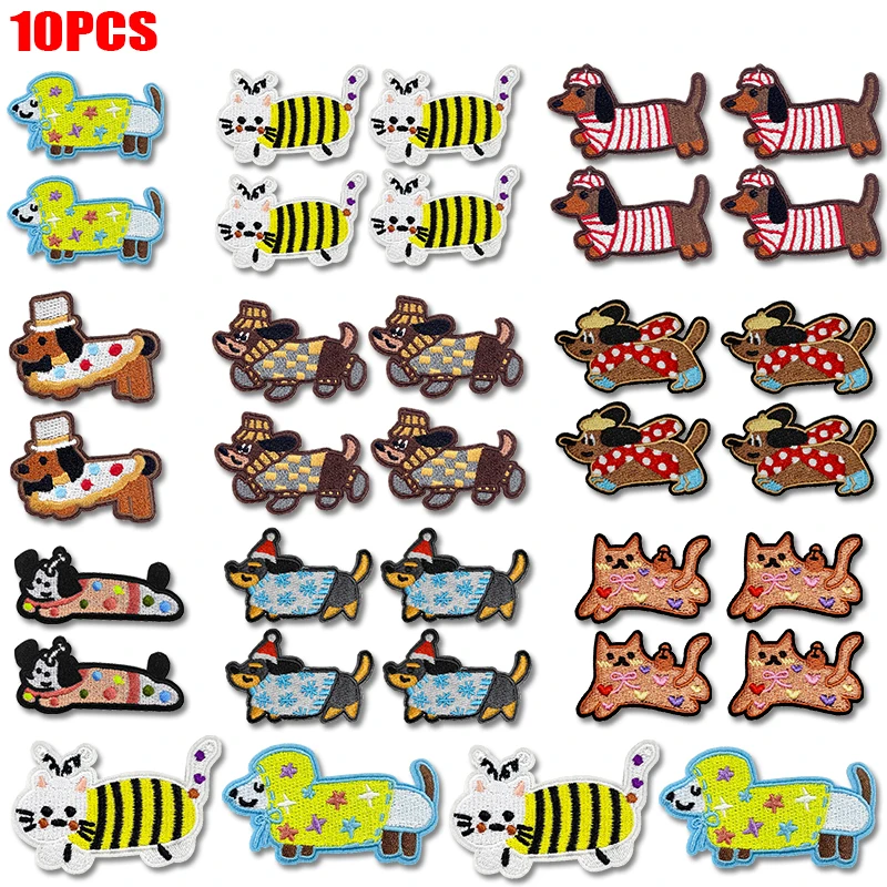 Parche bordado autoadhesivo perro salchicha cartoon para ropa mochila
