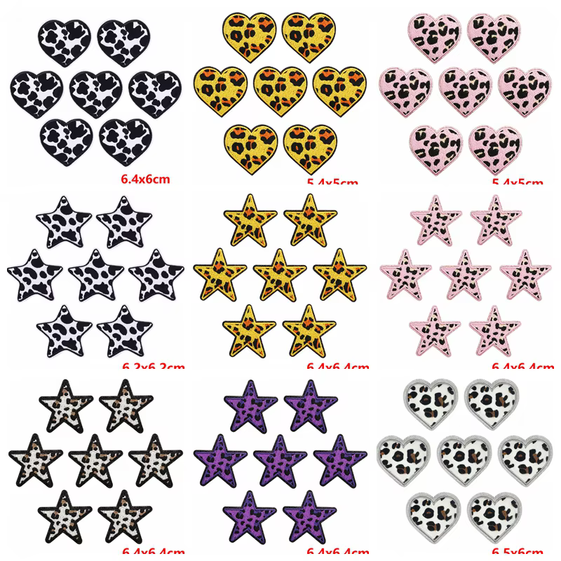 Parche bordado leopardo con estrella y amor (lote)