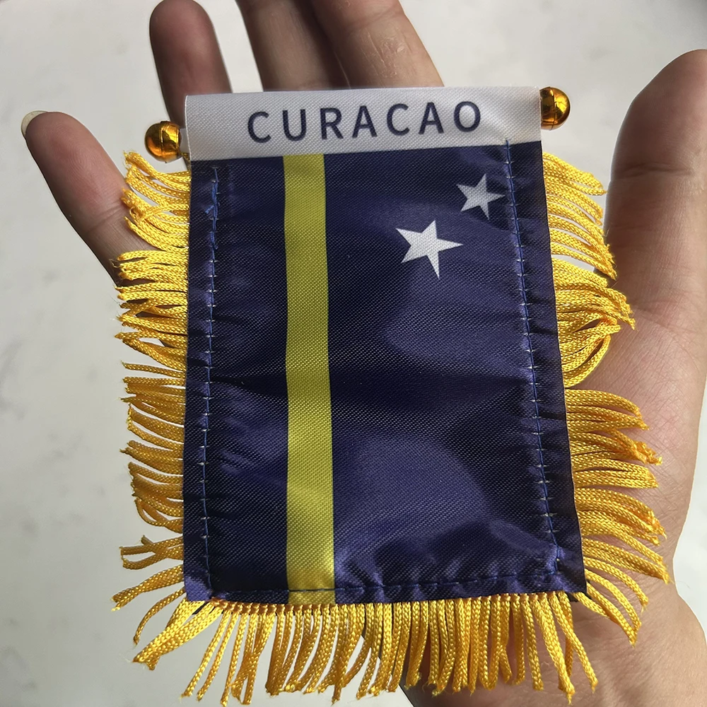 Bandera coche Curazao para ventana, poliéster doble cara impresa