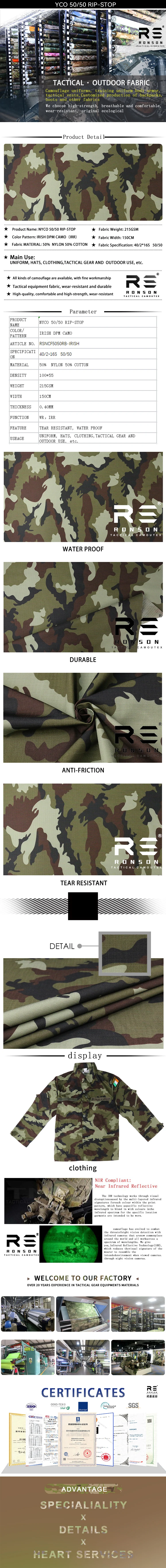 Tela táctica rip-stop camuflaje irlandés
