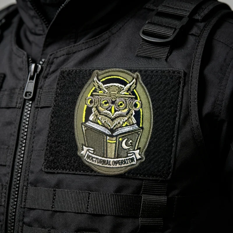 Parche bordado táctico búho nocturno para velcro MOLLE, gancho y bucle - imagen 5