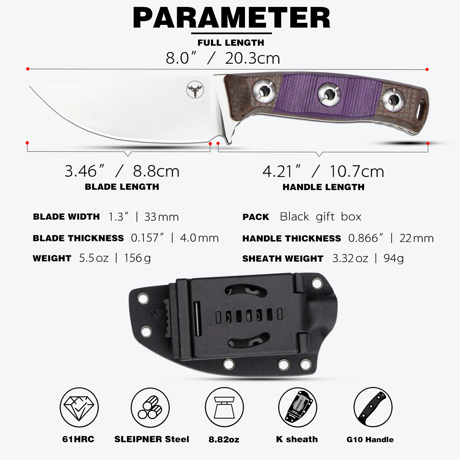Cuchillo hoja fija LENGREN EDC acero Sleipner – Supervivencia